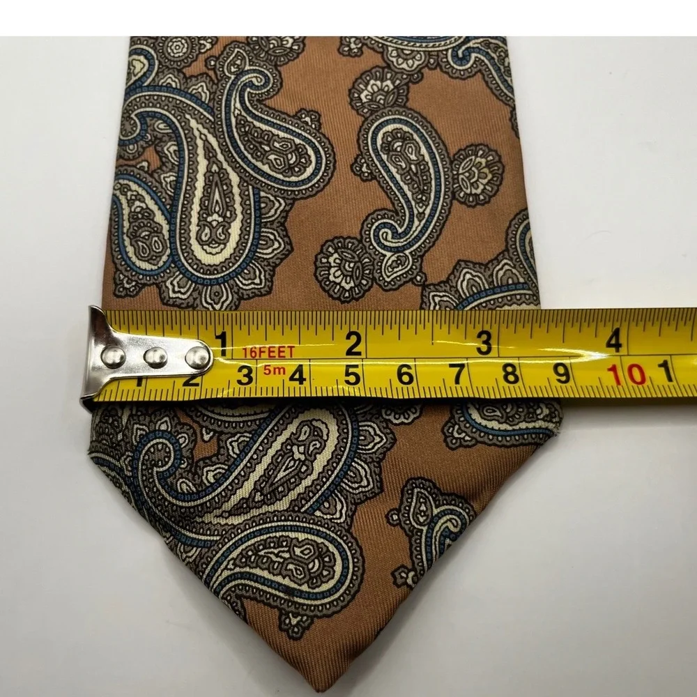 Vintage Hardy Amies 100% Silk Tie Necktie Brown Black‎ Blue Paisley Pattern
